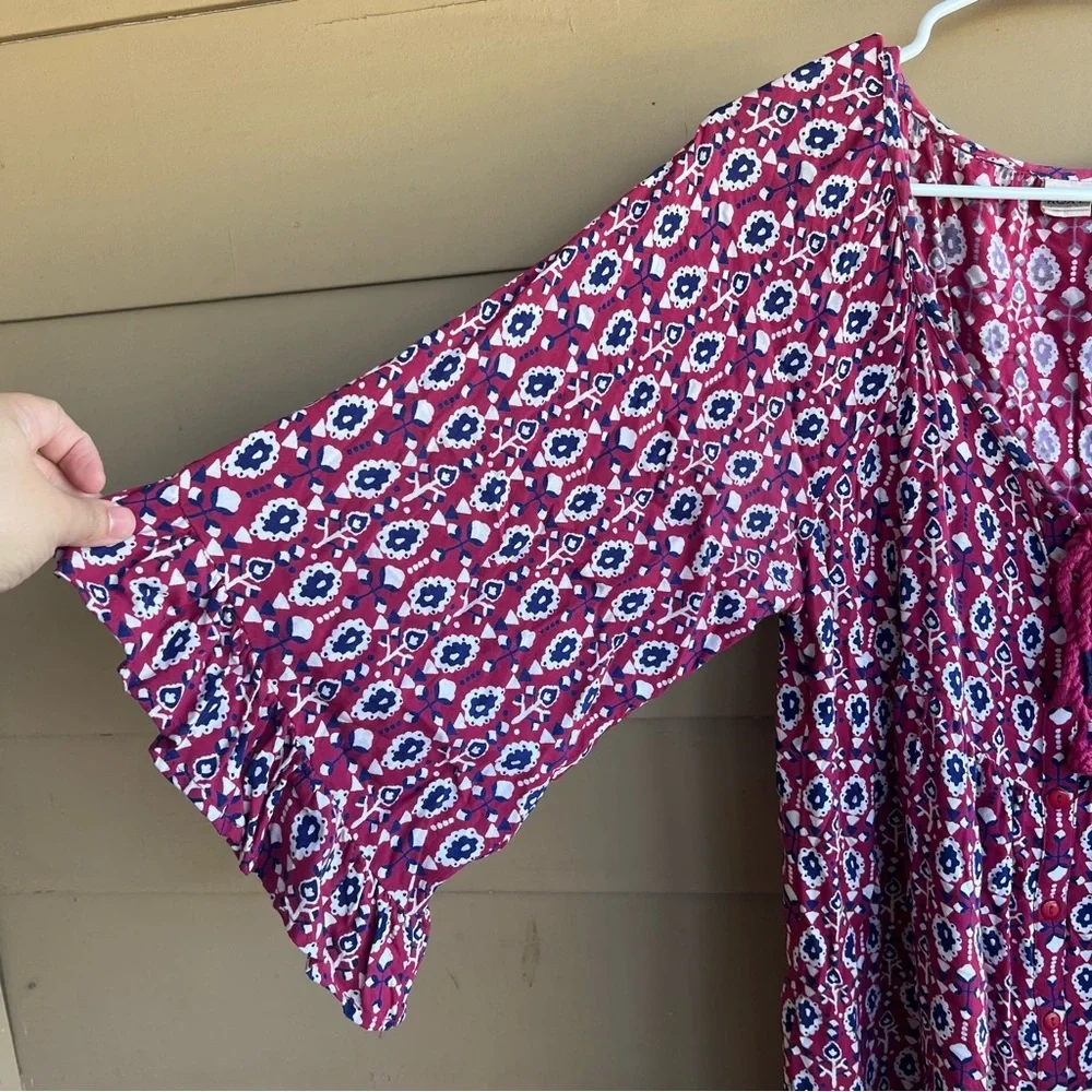 Roxy Blackbird pink/maroon print tunic Mini dress - Size M Boho Beach Hippie - Picture 4 of 6